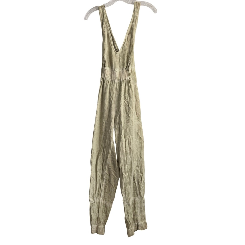 Free People XS Jumpsuit Womens Sage Green Excellent Cotton Gauze Smocked Boho
